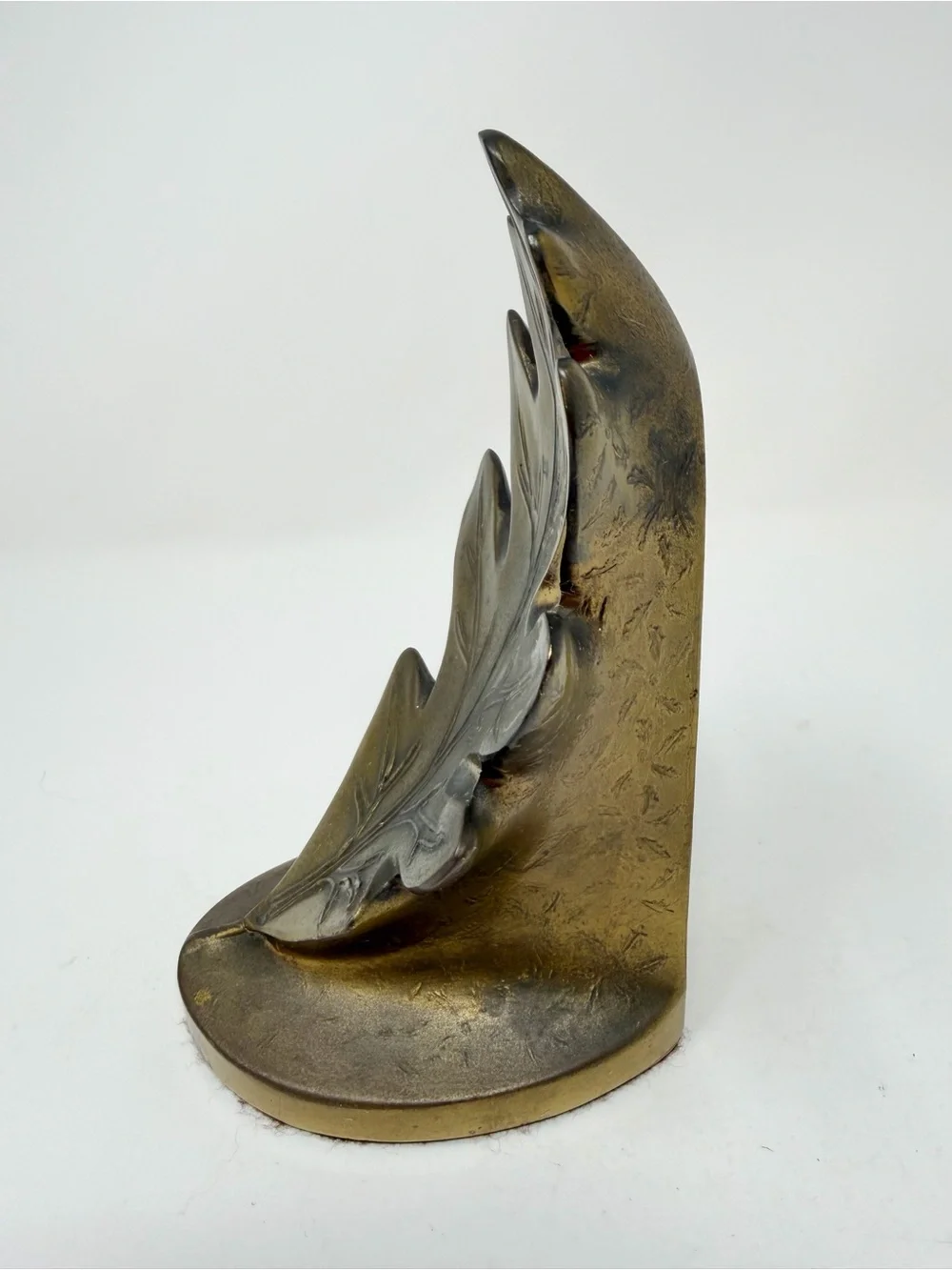 PMC Philadelphia Manufacturing Company Vintage Brass Plated Oak Leaf Bookend